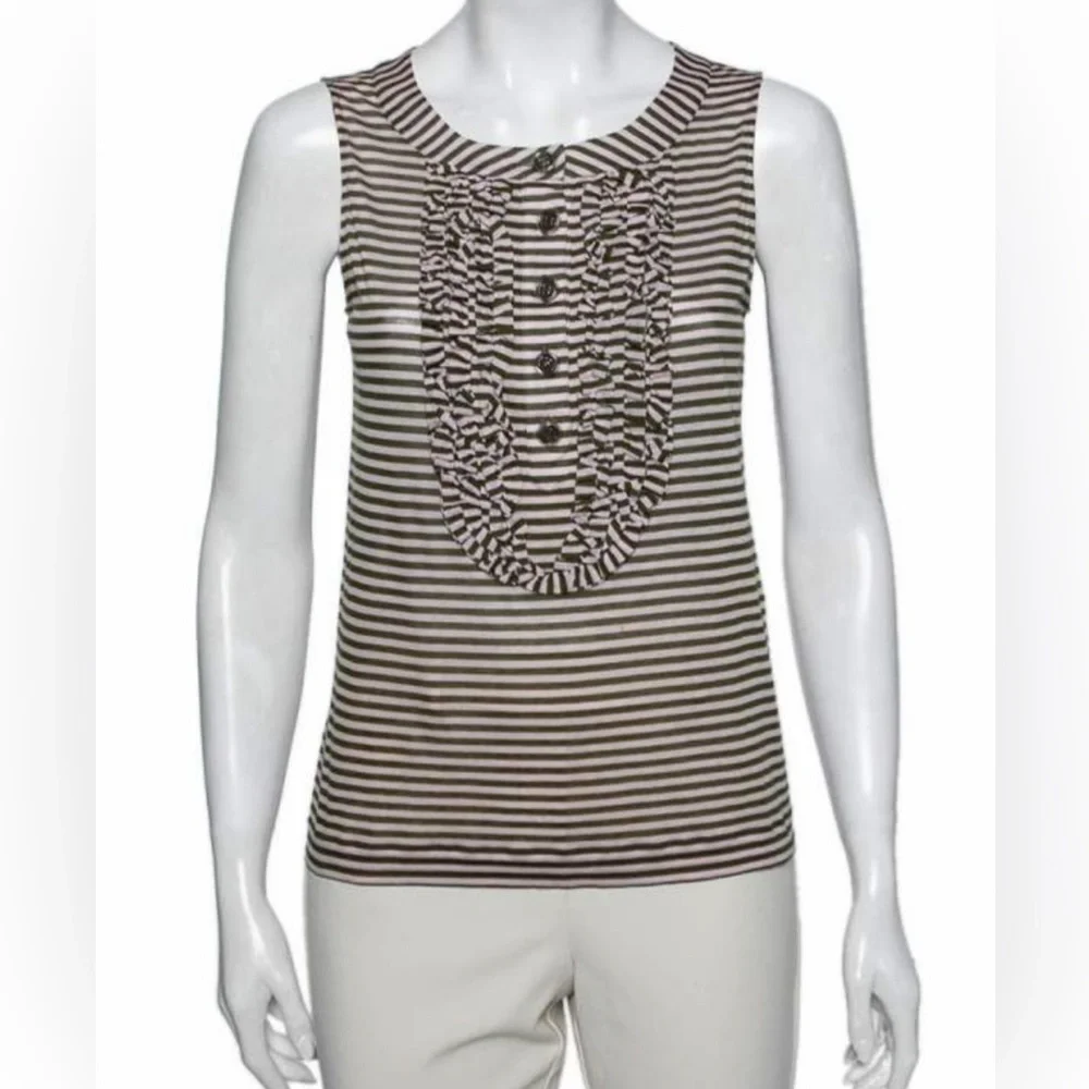 CHANEL 2009 Spring Runway Ruffled Striped Cotton